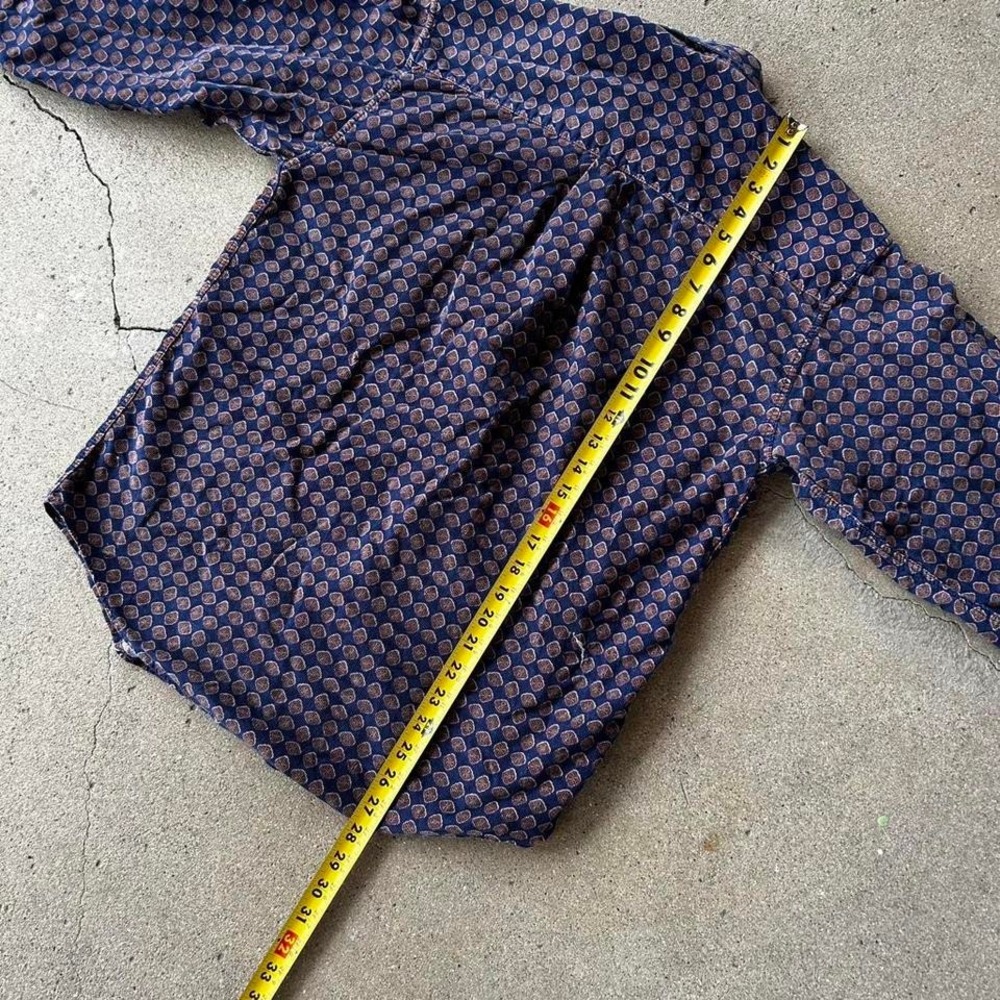 Vintage blue and brown patterned design corduroy long sleeve button down shirt - Picture 5 of 6